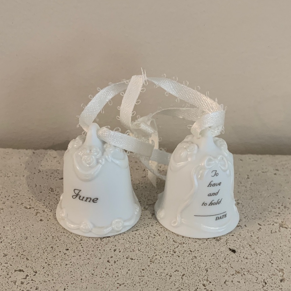 White Ceramic Wedding Bells June anniversary keepsake